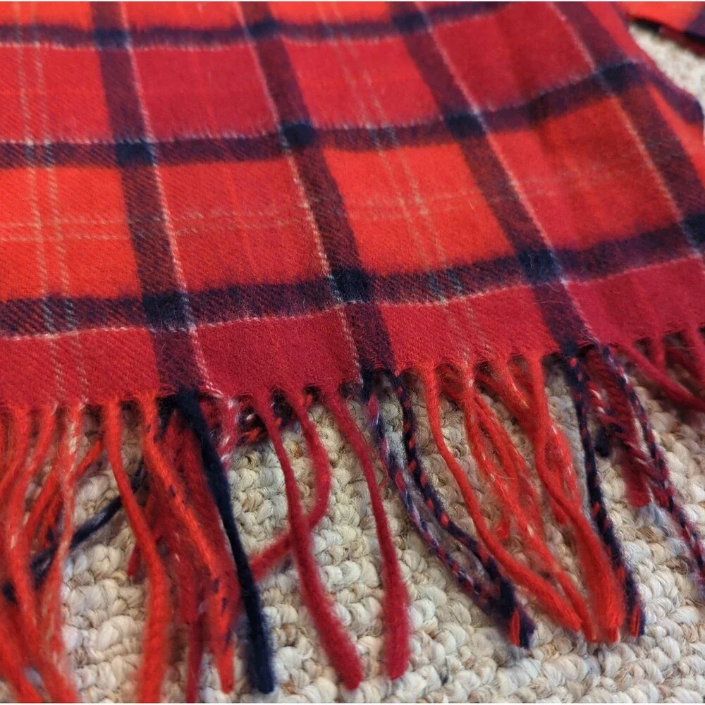 Barbour Original Taratans Lambswool Scarf Fringe Plaid Check Red